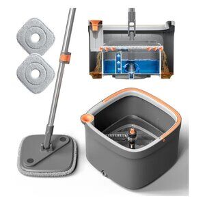 KZKR Spin Mop and Bucket Set with 2 Replaceable Microfiber Mop Pads 360 Cleaning